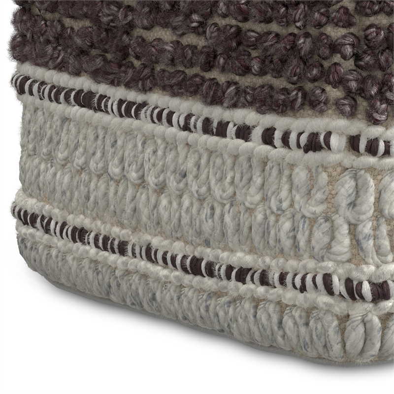 Grady Contemporary Square Pouf in Magenta and Natural Handloom Woven