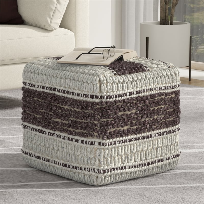 Grady Contemporary Square Pouf in Magenta and Natural Handloom Woven