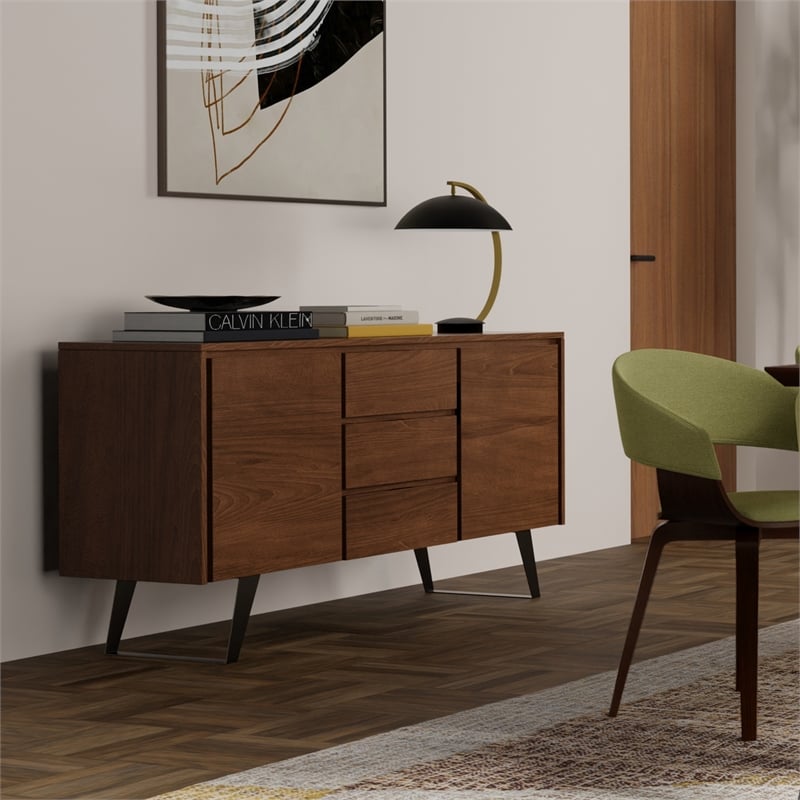 Lowry Metal 60 inch Wide Rectangle Modern Sideboard Buffet in Walnut Wood