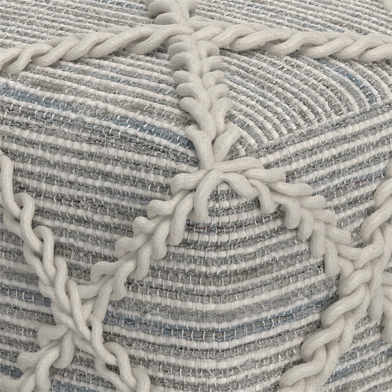 Cowan Contemporary Square Pouf in Gray and Natural Handloom Woven