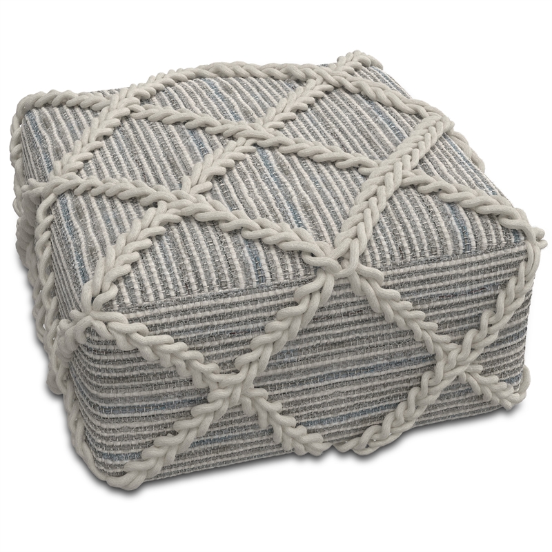 Cowan Contemporary Square Pouf in Gray and Natural Handloom Woven