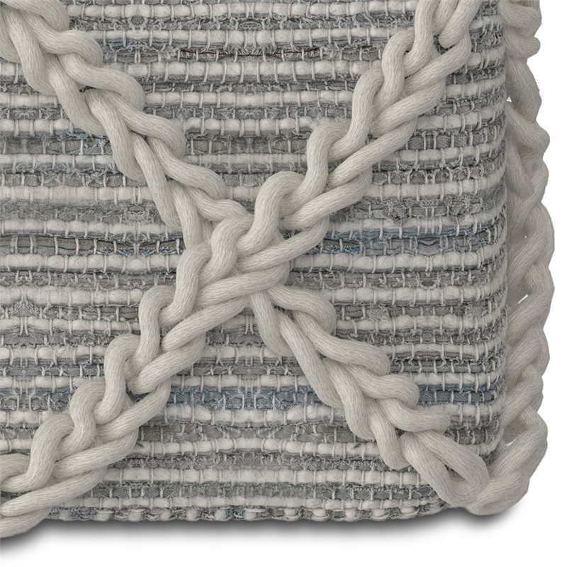 Cowan Contemporary Square Pouf in Gray and Natural Handloom Woven