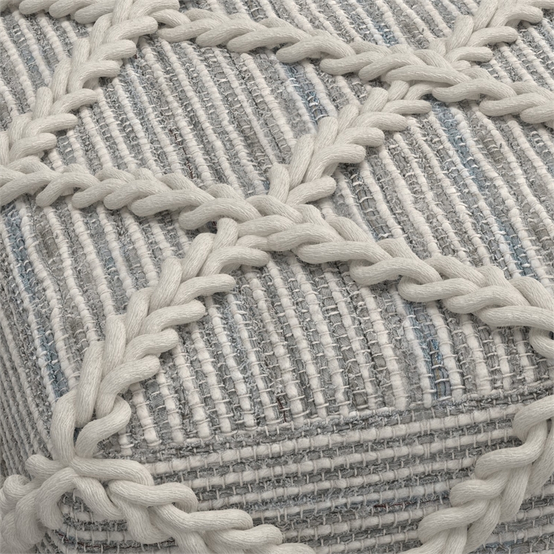 Cowan Contemporary Square Pouf in Gray and Natural Handloom Woven