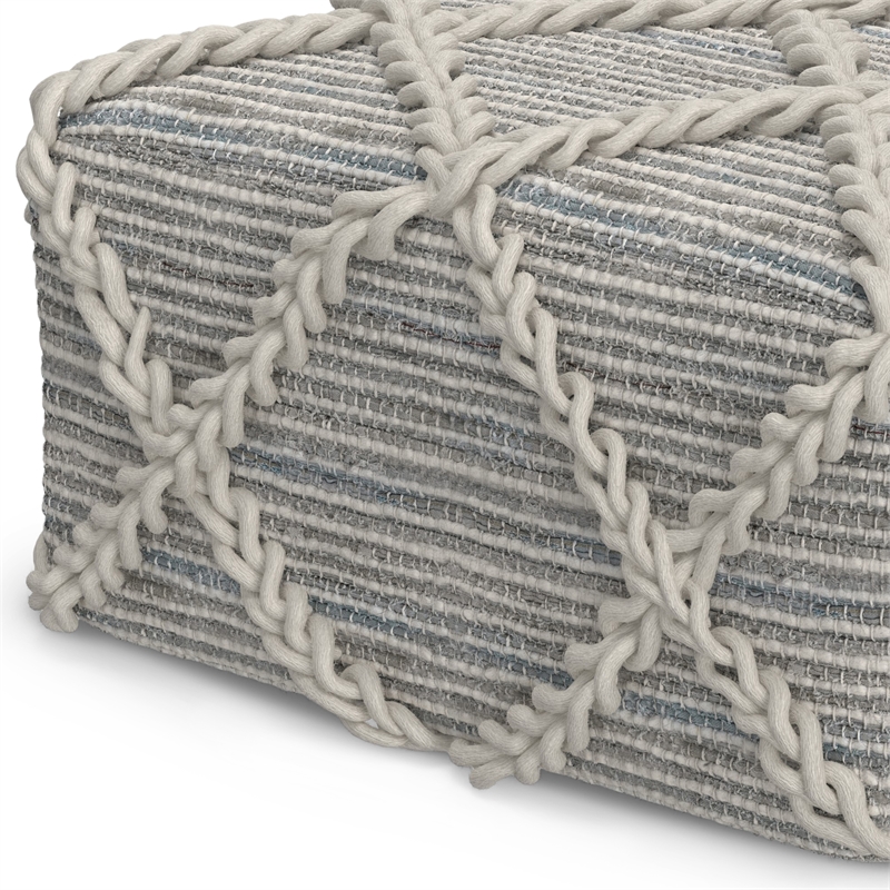 Cowan Contemporary Square Pouf in Gray and Natural Handloom Woven