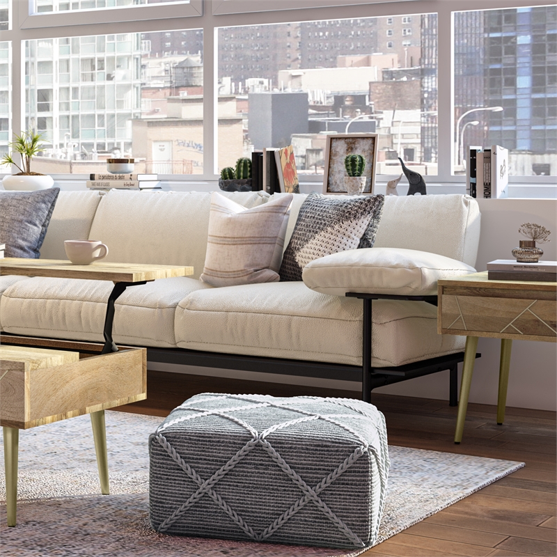Cowan Contemporary Square Pouf in Gray and Natural Handloom Woven