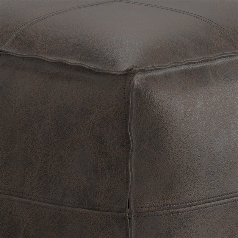 Sheffield Boho Square Pouf in Distressed Dark Brown Leather
