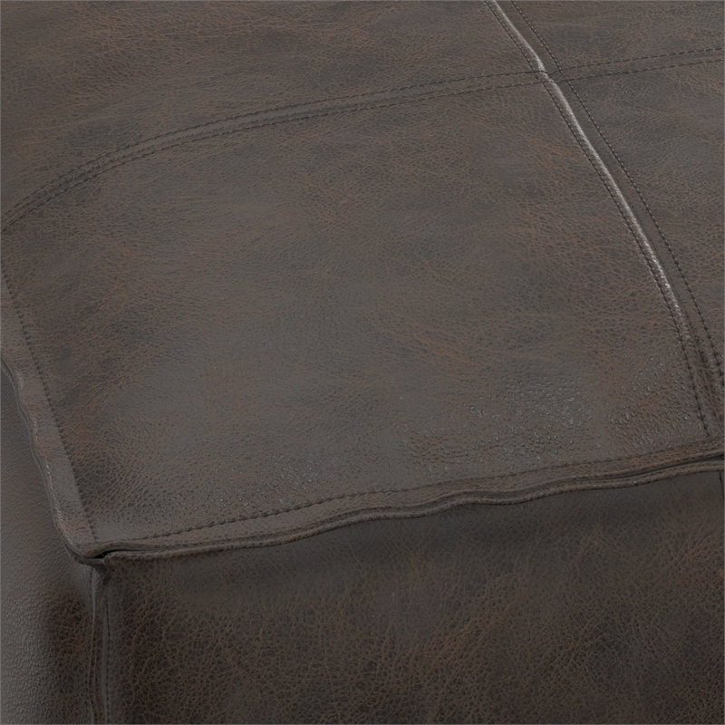 Sheffield Boho Square Pouf in Distressed Dark Brown Leather