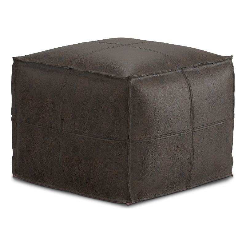 Sheffield Boho Square Pouf in Distressed Dark Brown Leather