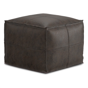 Sheffield Boho Square Pouf in Distressed Dark Brown Leather