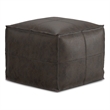Sheffield Boho Square Pouf in Distressed Dark Brown Leather