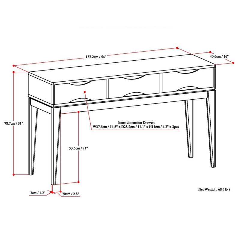 Harper SOLID HARDWOOD 54 inch Wide Modern Console Sofa Table in Teak Brown