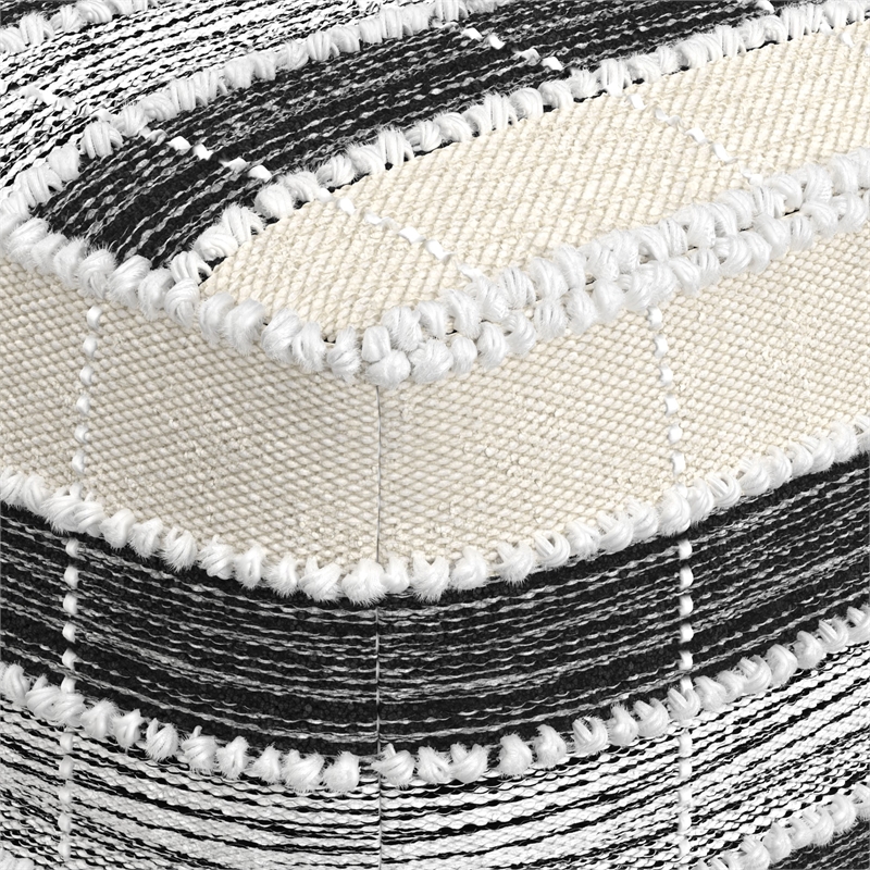 Barley Boho Square Pouf in White and Black Polystyrene Filling