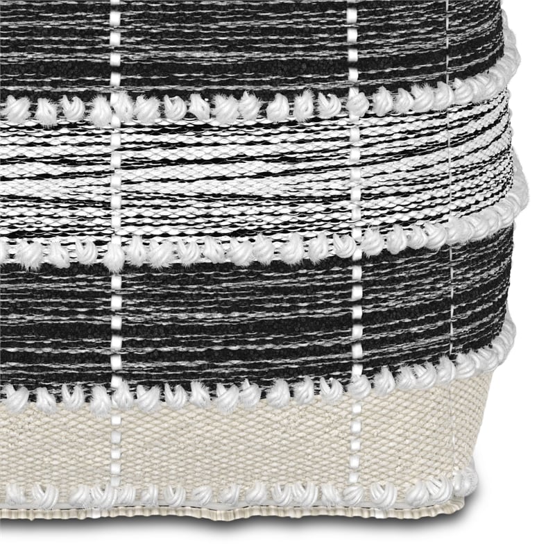 Barley Boho Square Pouf in White and Black Polystyrene Filling