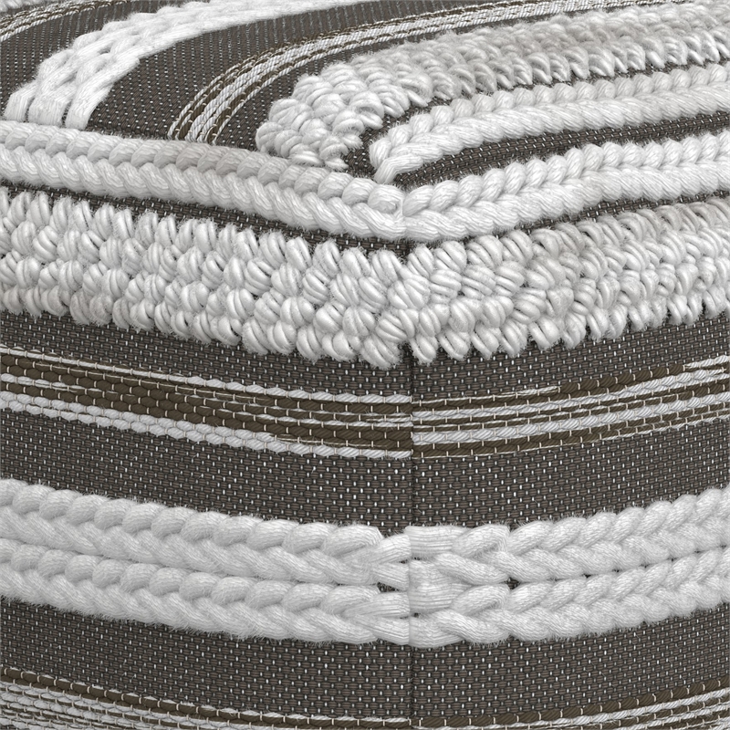 Sommer Boho Square Pouf in Natural and Taupe Gray Handloom Woven Pattern