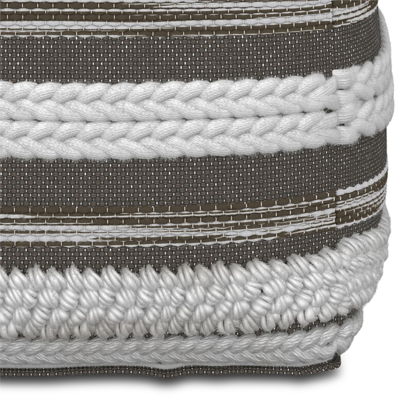 Sommer Boho Square Pouf in Natural and Taupe Gray Handloom Woven Pattern