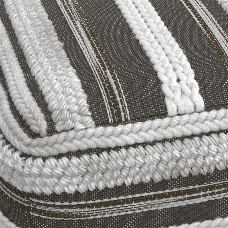 Sommer Boho Square Pouf in Natural and Taupe Gray Handloom Woven Pattern