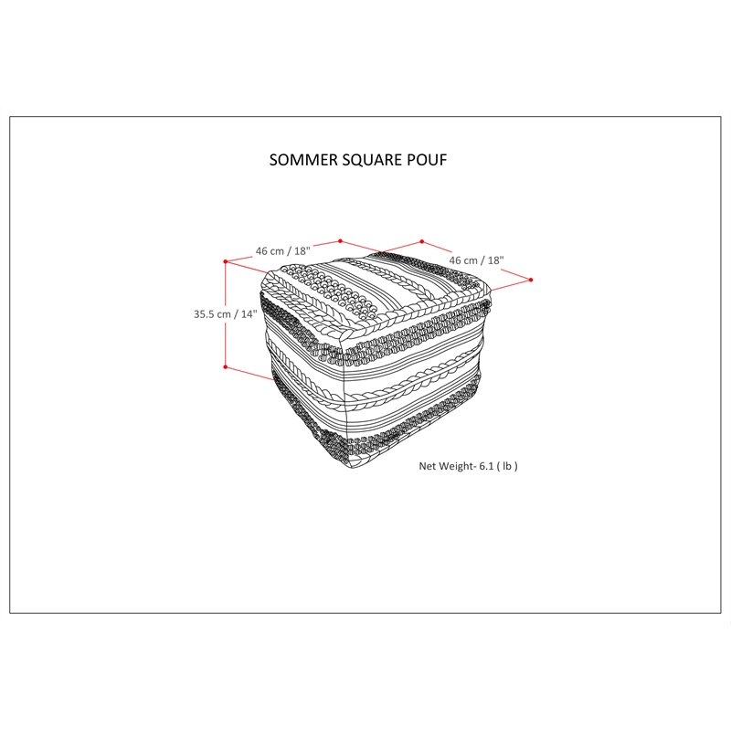 Sommer Boho Square Pouf in Natural and Taupe Gray Handloom Woven Pattern