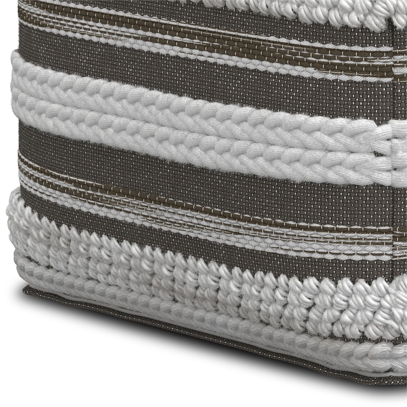 Sommer Boho Square Pouf in Natural and Taupe Gray Handloom Woven Pattern
