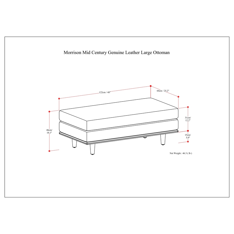 Morrison 49 inch Wide Modern Table Ottoman in Charcoal Gray Woven-Blend Fabric