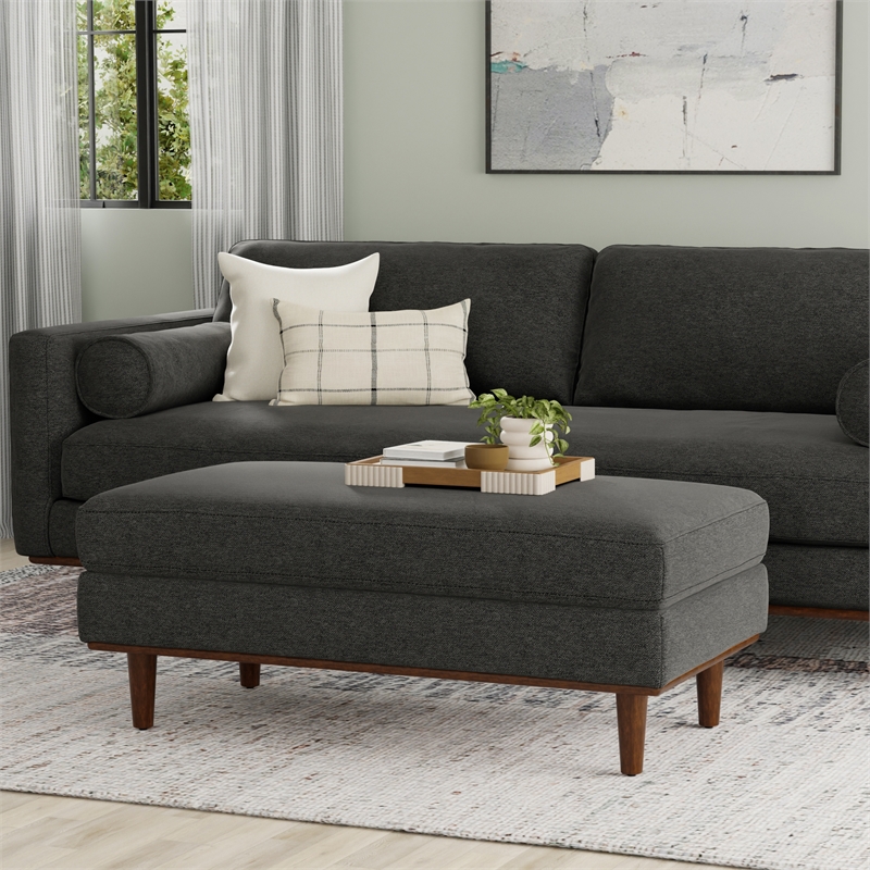 Morrison 49 inch Wide Modern Table Ottoman in Charcoal Gray Woven-Blend Fabric