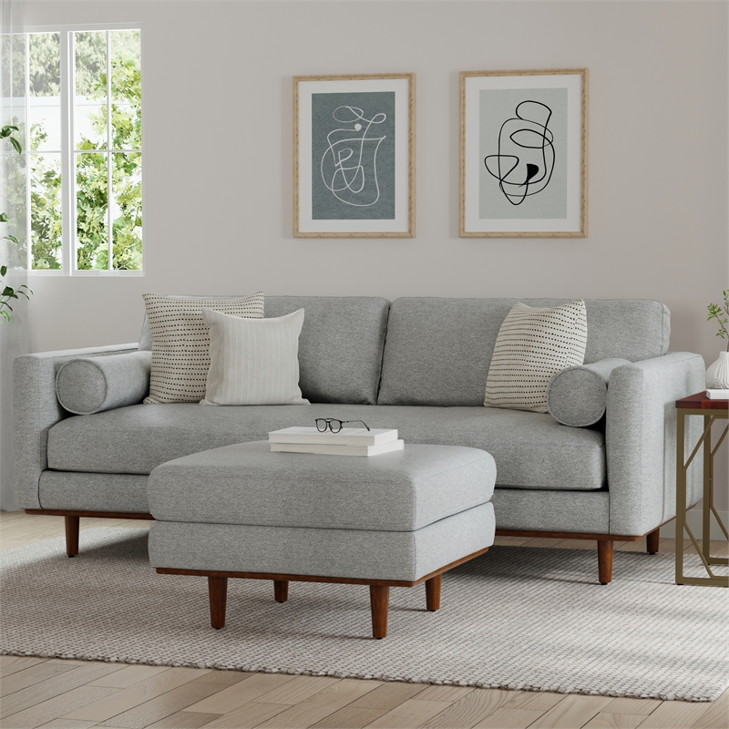 Morrison Mid-Century Modern 89 inch Wide Sofa in Mist Gray Woven-Blend Fabric
