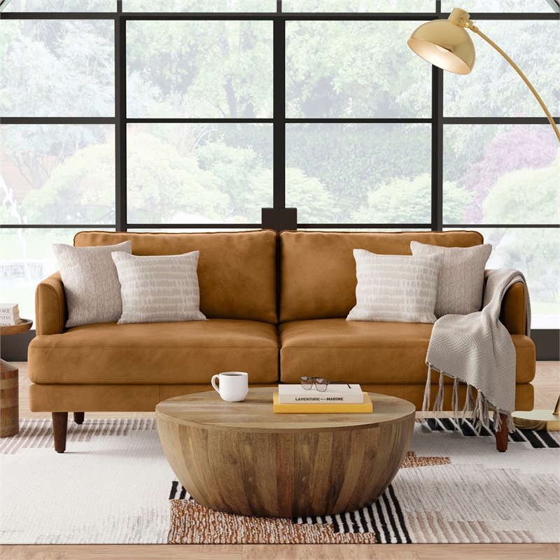 Livingston 76 inch Wide Modern Sofa in Sienna Top Grain Genuine Leather