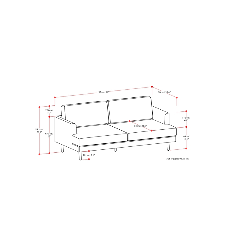 Livingston 76 inch Wide Modern Sofa in Sienna Top Grain Genuine Leather