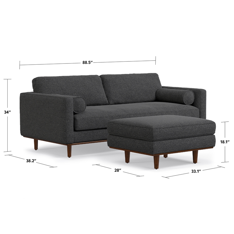 Morrison Modern 89 inch Wide Sofa Set in Charcoal Gray Woven-Blend Fabric