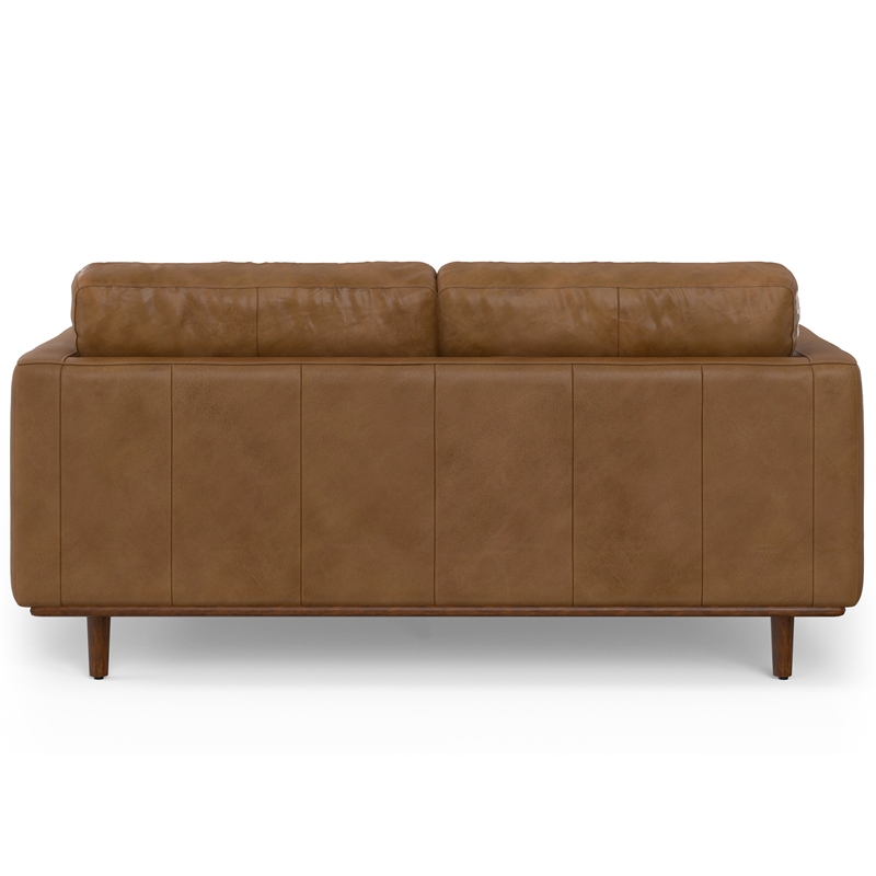 Morrison 72 inch Wide Modern Sofa in Caramel Brown Top Grain Genuine Leather