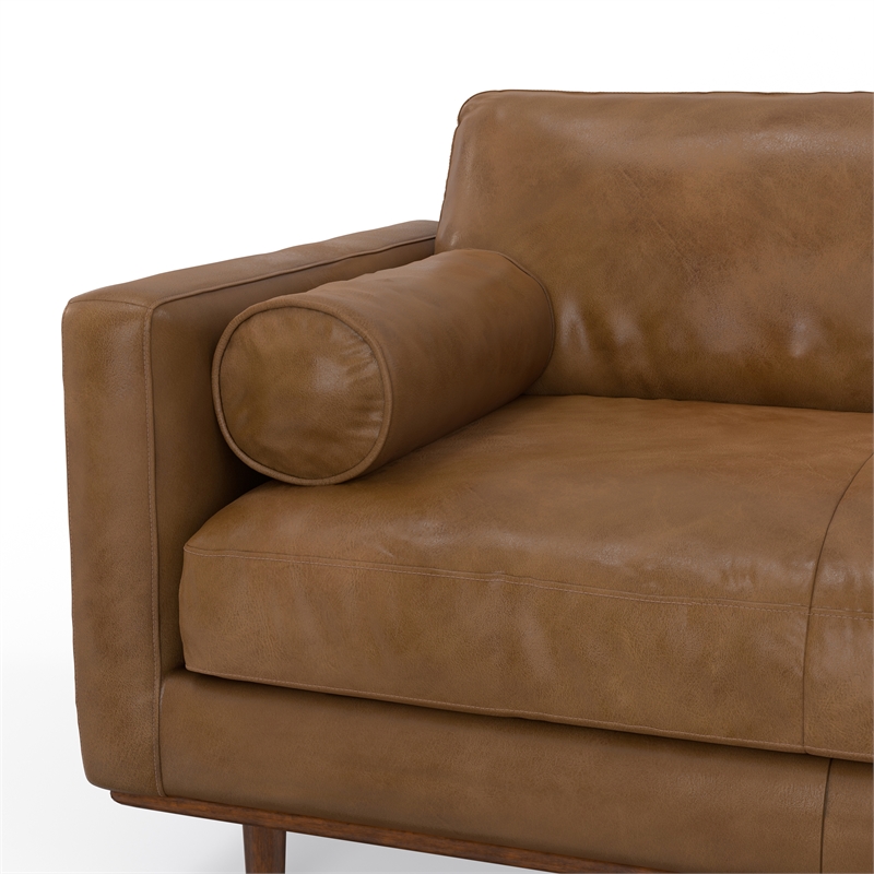 Morrison 72 inch Wide Modern Sofa in Caramel Brown Top Grain Genuine Leather