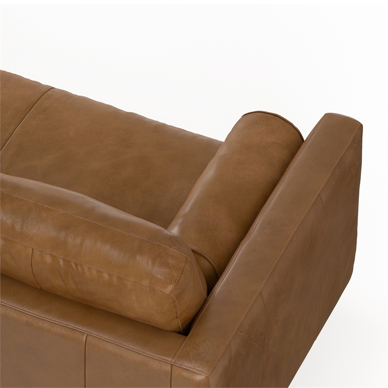 Morrison 72 inch Wide Modern Sofa in Caramel Brown Top Grain Genuine Leather
