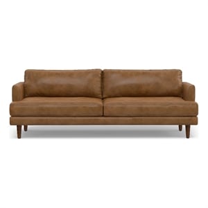 Livingston 90 inch Wide Modern Sofa in Caramel Brown Top Grain Genuine Leather