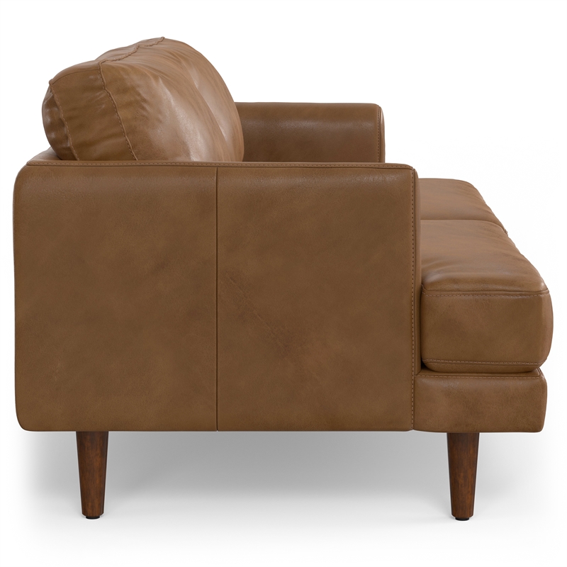 Livingston Mid-Century Modern 76inch Wide Sofa in Caramel Brown Genuine Leather
