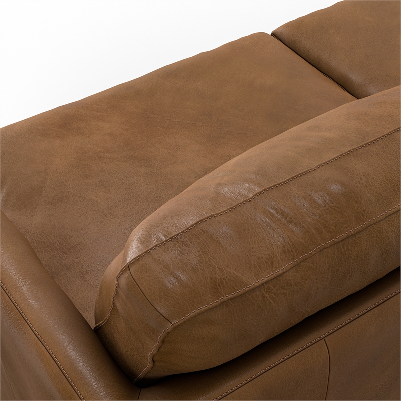 Livingston Mid-Century Modern 76inch Wide Sofa in Caramel Brown Genuine Leather