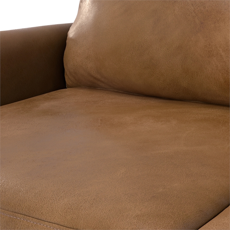 Livingston Mid-Century Modern 76inch Wide Sofa in Caramel Brown Genuine Leather