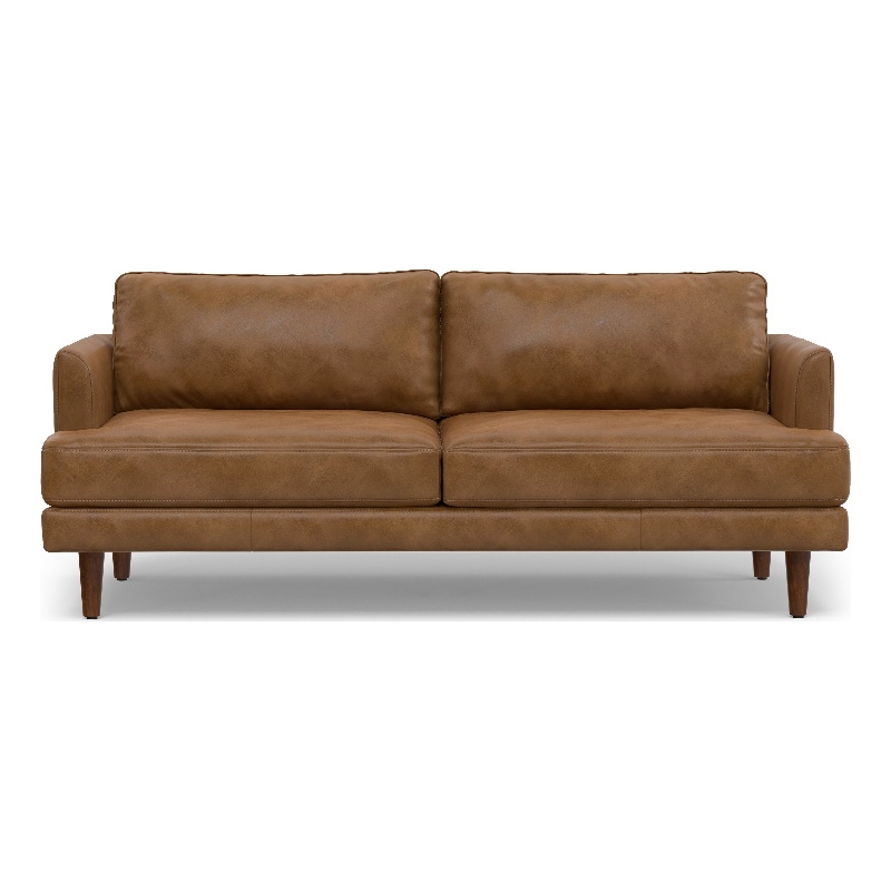 Livingston Mid-Century Modern 76inch Wide Sofa in Caramel Brown Genuine Leather