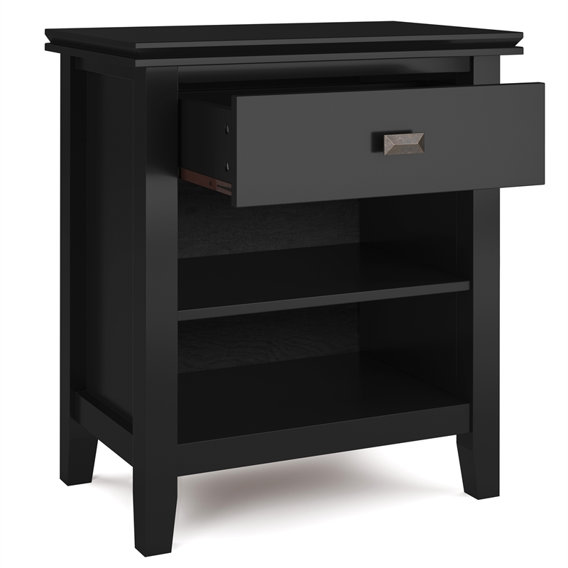 Artisan SOLID WOOD 24 inch Wide Contemporary Bedside Nightstand Table in Black