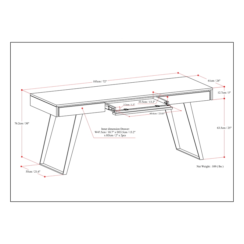 Lowry  Modern Industrial 72 inch Wide Large Desk in Oak