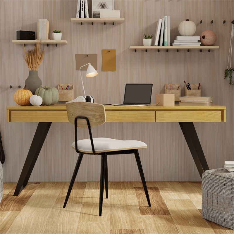 Lowry  Modern Industrial 72 inch Wide Large Desk in Oak