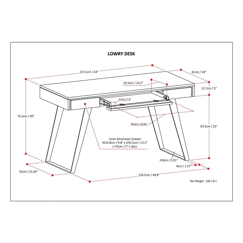 Lowry Modern Industrial 54 inch Wide Desk in Walnut