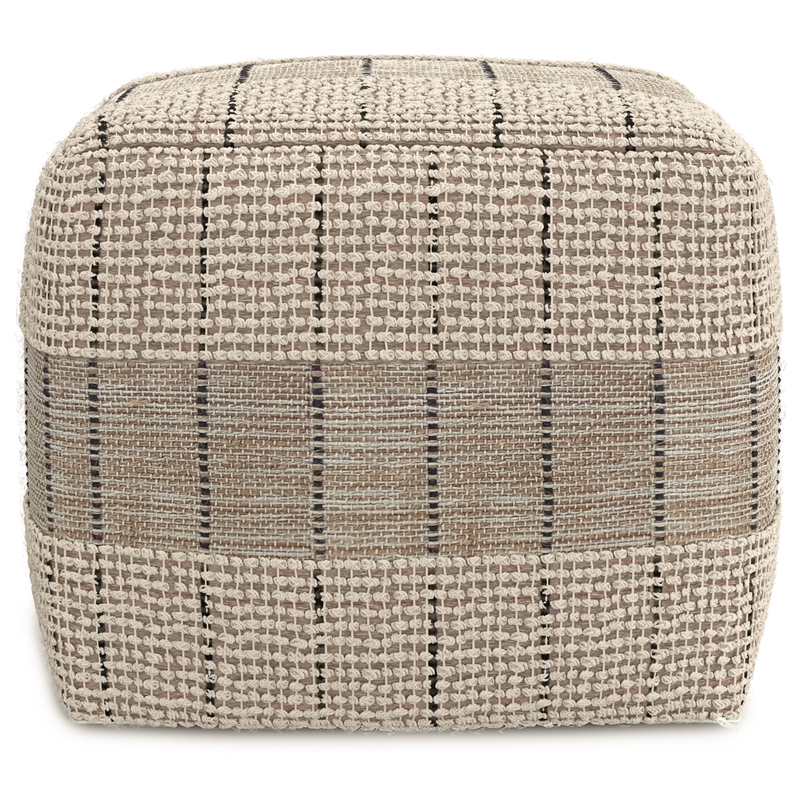Elmer Contemporary Square Square Woven Pouf in Natural/Gray