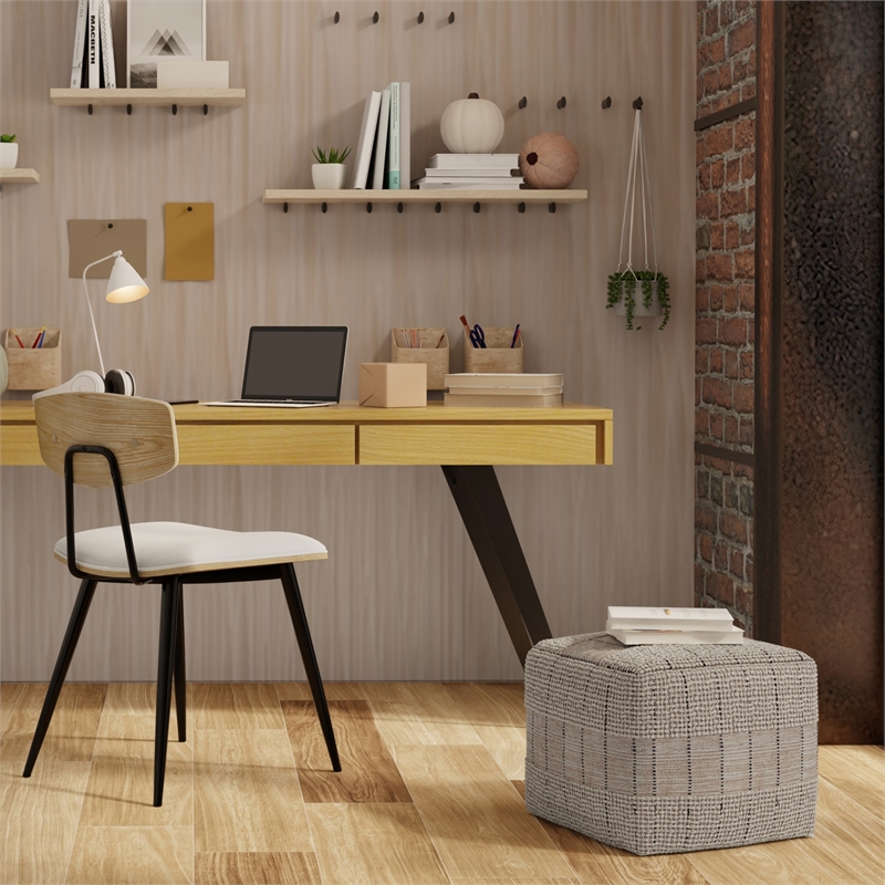 Elmer Contemporary Square Square Woven Pouf in Natural/Gray