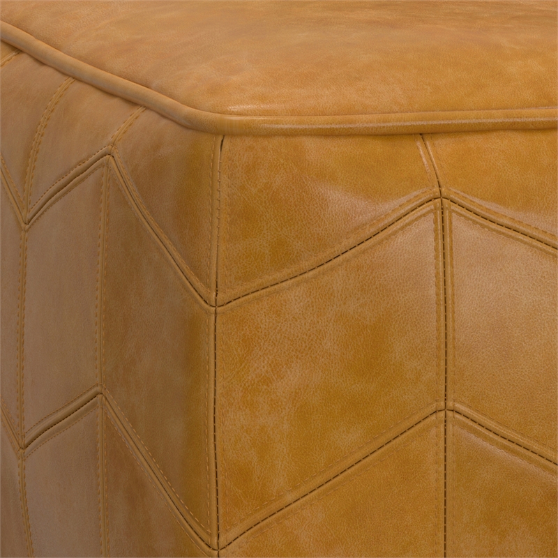 Morden Contemporary Square Pouf in Brown Genuine Leather