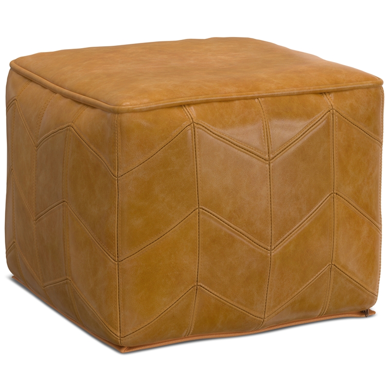 Morden Contemporary Square Pouf in Brown Genuine Leather