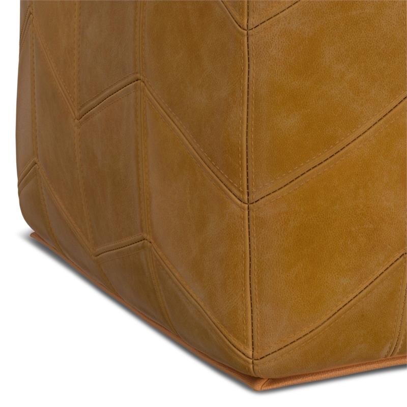 Morden Contemporary Square Pouf in Brown Genuine Leather