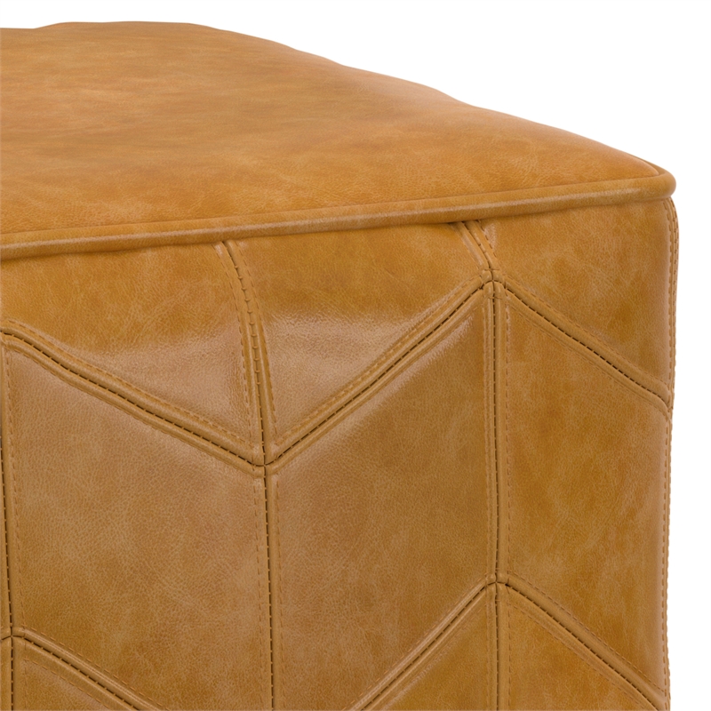 Morden Contemporary Square Pouf in Brown Genuine Leather