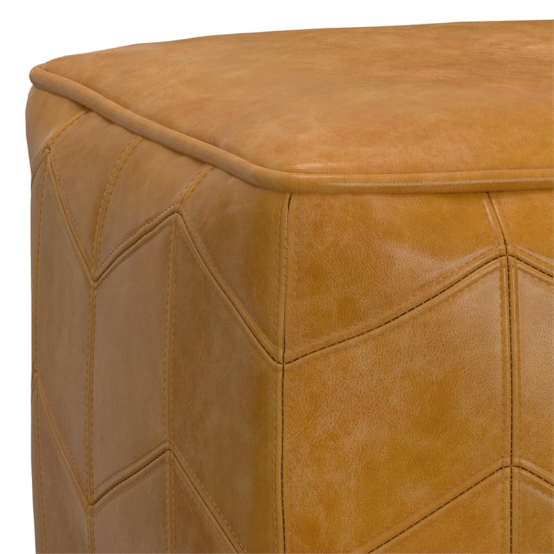 Morden Contemporary Square Pouf in Brown Genuine Leather