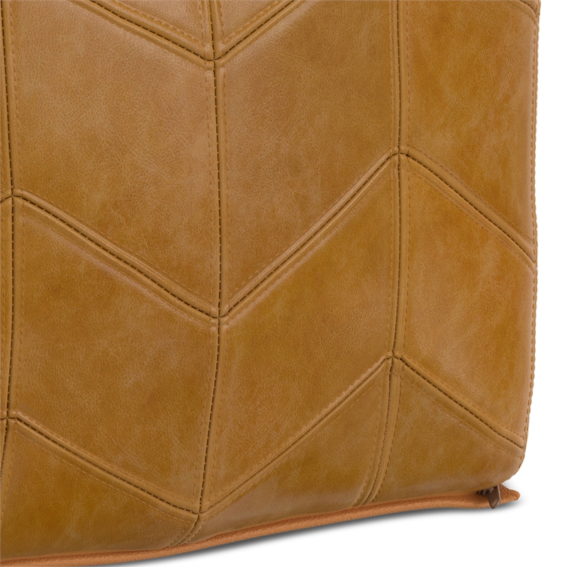 Morden Contemporary Square Pouf in Brown Genuine Leather
