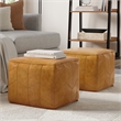 Morden Contemporary Square Pouf in Brown Genuine Leather