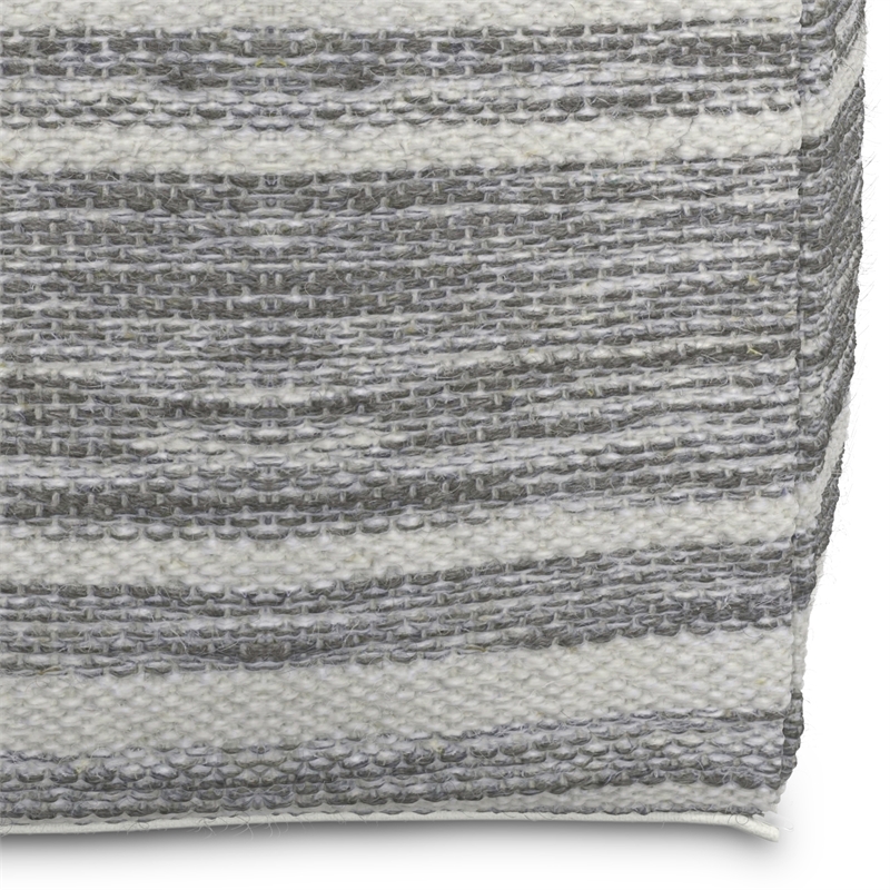 Carina Contemporary Square Square Woven Pouf in Black Melange and White